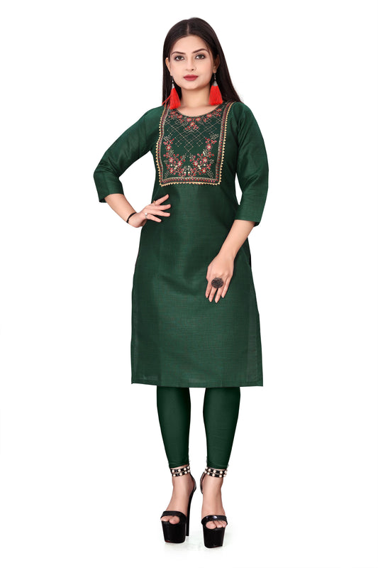 Artisan Embroidered Cotton Slub Kurti: A Blend of Tradition & Trend