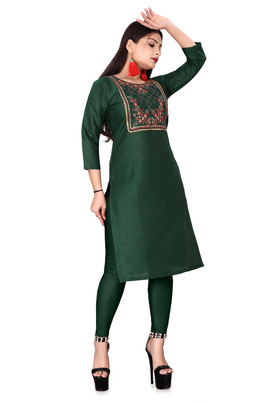 Artisan Embroidered Cotton Slub Kurti: A Blend of Tradition & Trend